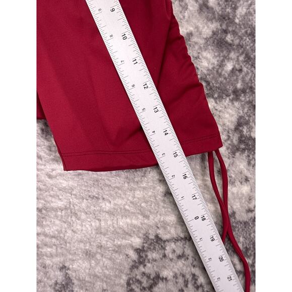 Port De Bras Top Medium Womens Cata Red Drawstring Crop Mock Neck Athletic - Picture 5 of 7